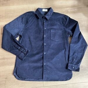 M. SINGER Corduroy Button Down Shirt Men XL Navy Blue Pockets Designer‎ #M010CRD